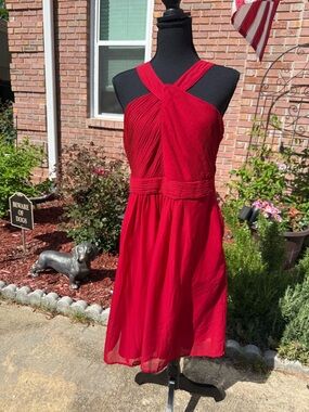 Tevolio Red Cross-Front Chiffon Dress